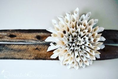reclaimed wood with book page flower