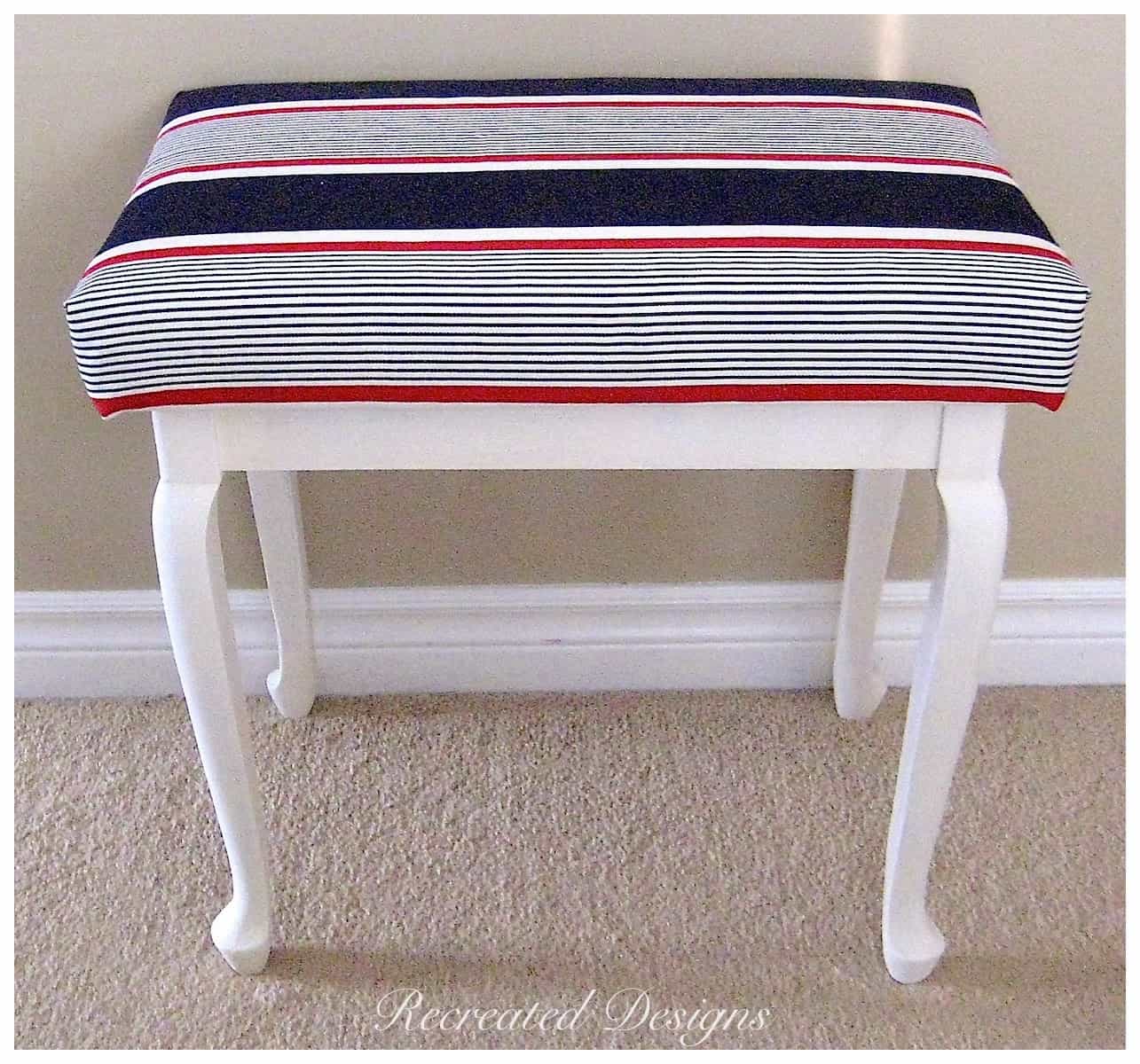 adding Annie Sloan Fabric over foam to turn a side table into a bench