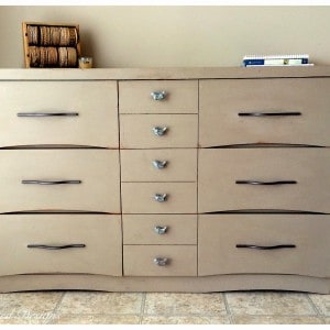 walnut dresser painted with Annie Sloan Coco coloured Chalk Paint