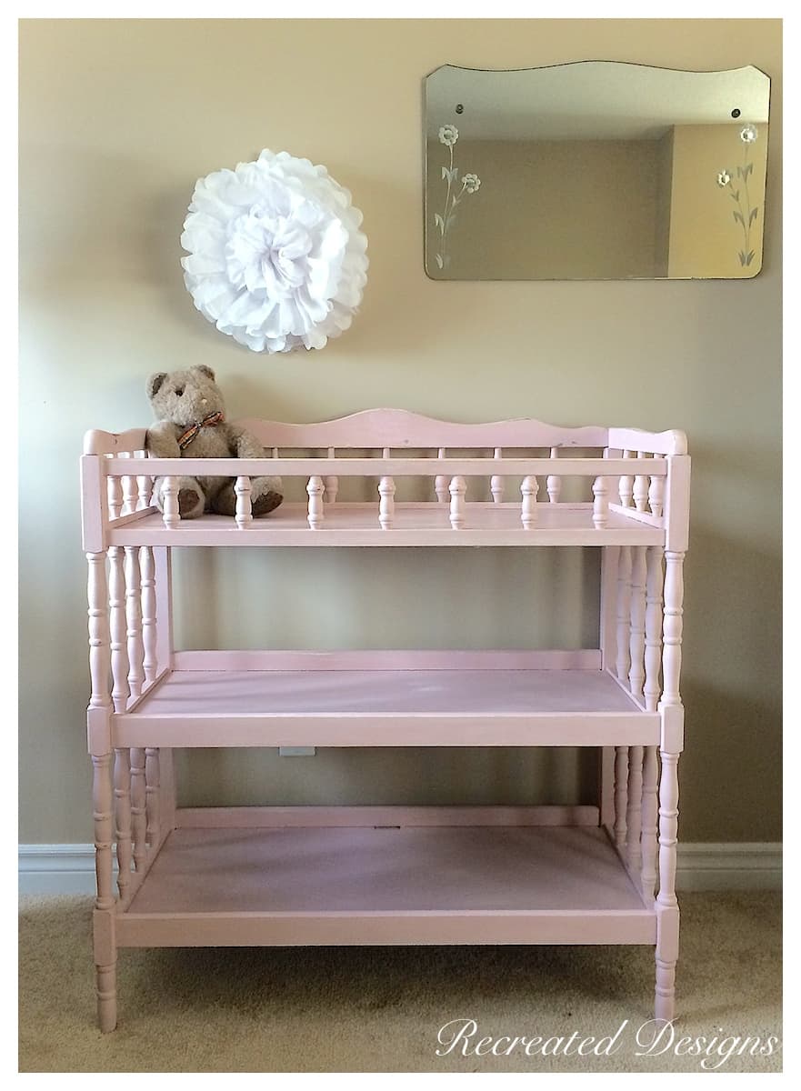 a pink change table painted with Annie Sloan Chalk Paint in Antoinette