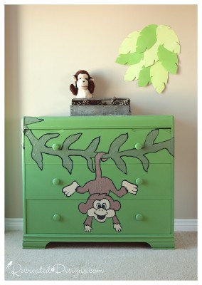 antique dresser painted with a monkey