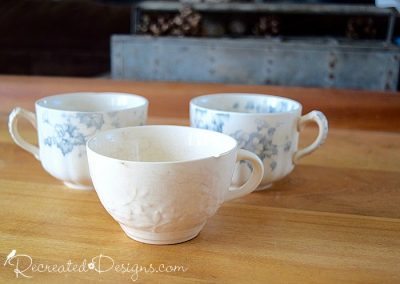 old English tea cups in blue and white