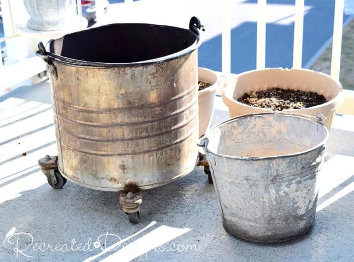 gavlanized pail and metal mop bucket