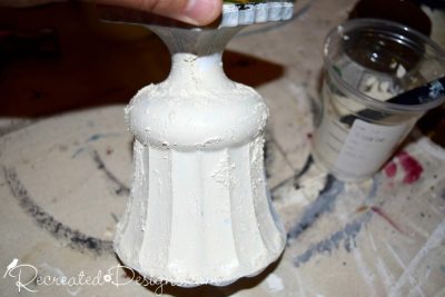 applying Fusion Fresco over a layer of Fusion Mineral Paint in Casement to a glass vase