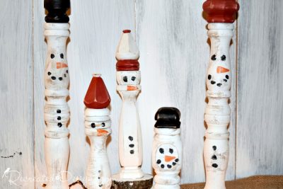 Fusion Mineral Painted spindles turned into snowmen