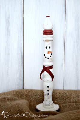 an old spindle turned into a snowman
