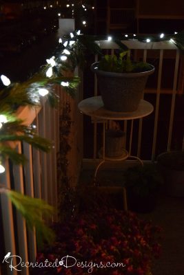 balcony with white Christmas lights 