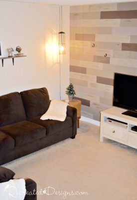 faux wood wall in an urban condo