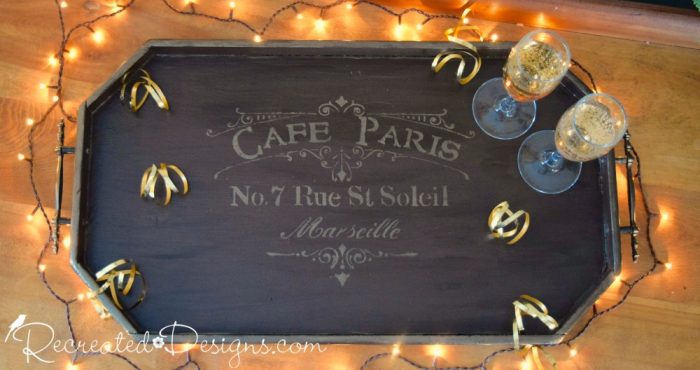 Celebrating with a reclaimed wood serving tray with vintage hardware