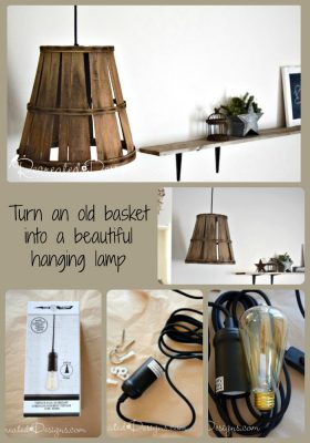 turn an old picking basket into a hanging lamp collage