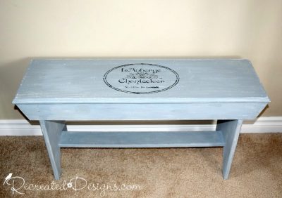 Solid wood bench painted with Miss Mustard Seed Milk paint in Shutter Grey 