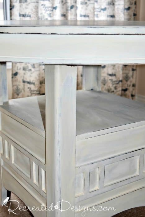 solid wood table painted in Homestead House Milk Paint in Limestone