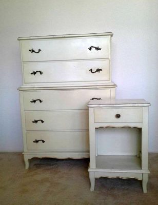 vintage dresser and night stand before painting