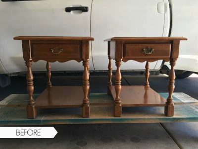 twin night stands before being updated with paint