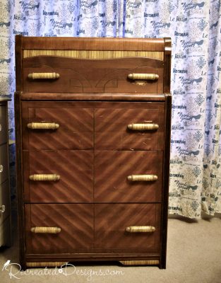 Salvaged Art Deco dresser before being painted for a Canada 150 exhibit