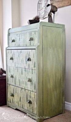 Dresser painted with Miss Mustard Seed Milk Paint in Luckett's Green, Layla's Mint and Boxwood