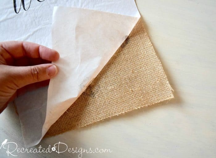 removing freezer paper after printing on the burlap