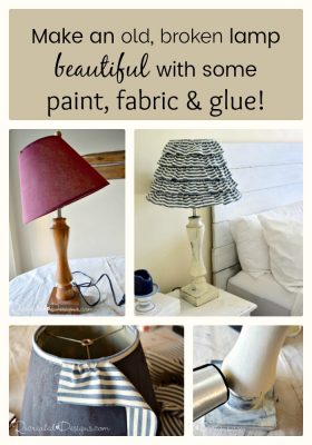 Turn an old broken lamp into a beautiful new one with some paint, glue and fabric