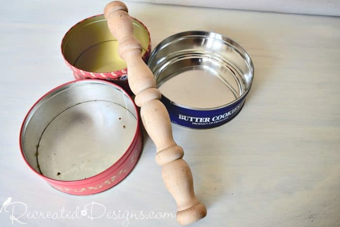 recycled cookie tins and spindle