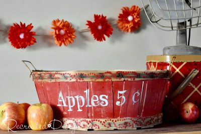 vintage picking basket recreated with paint and a plastic doily