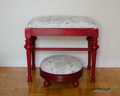 small bench and stool painted in red