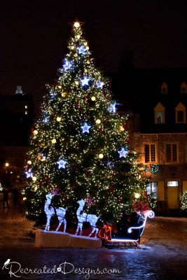 Christmas tree in square in Old Quebec City, Quebec, Canada