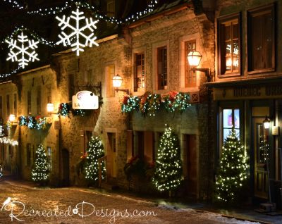 Christmas trees and lights in Old Quebec City, Canada