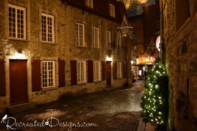 Cobblestone street at Christmas at Old Quebec City, Canada