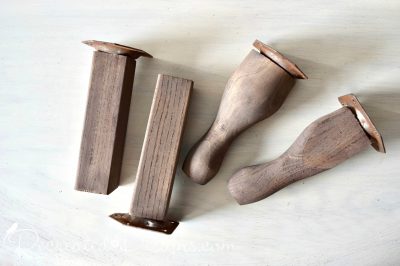 new furniture legs stained with Miss Mustard Seed Milk paint in Curio