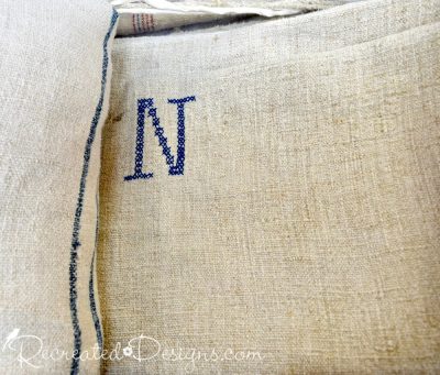 vintage monogramed grain sack found at a flea market in Ottawa Canada