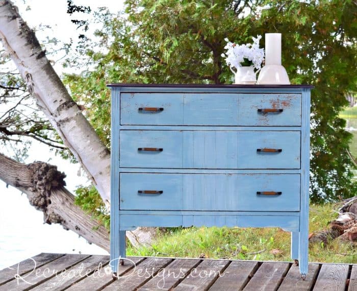 vintage dresser finished with Miss Mustard Seed's Milk paint and General Finishes gel stain