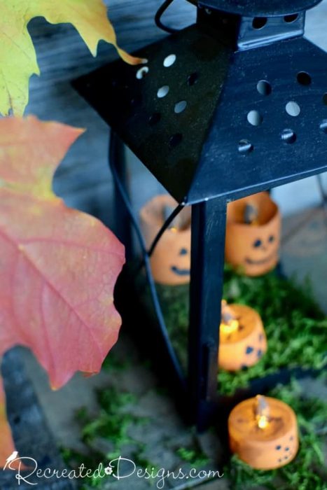 battery operated lights turned into Jack-o-Lanterns by Recreated Designs