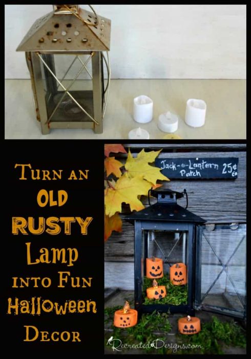 Turn an old and rusty IKEA lamp into Halloween decor by Recreated Designs