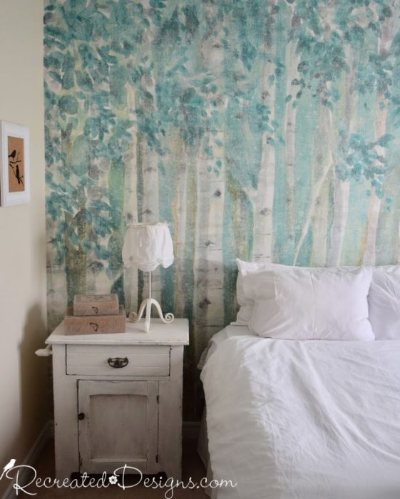 rustic bedroom with birch forest photowall mural