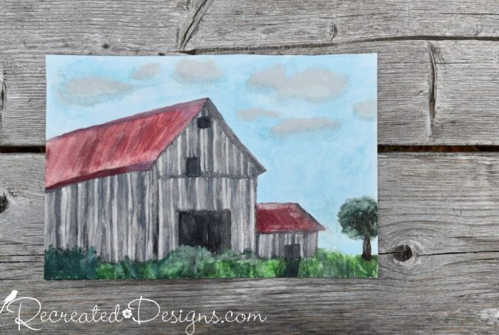 old barns painted with watercolours