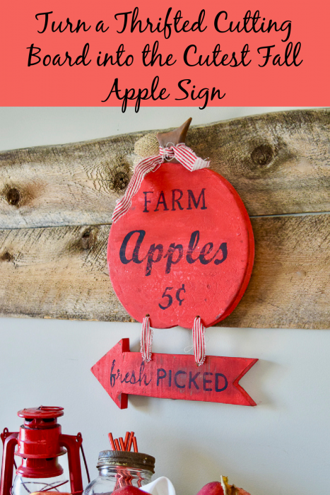 thrifted cutting board and scrap wood turned into a fall apple sign 