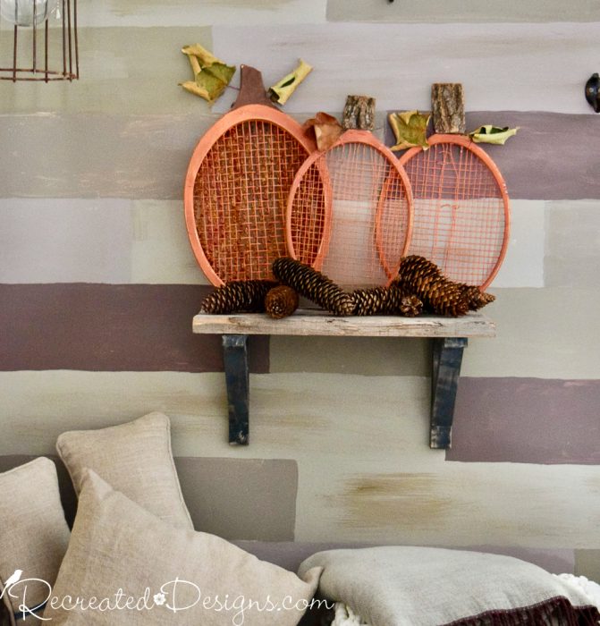 old rackets turned into pumpkins