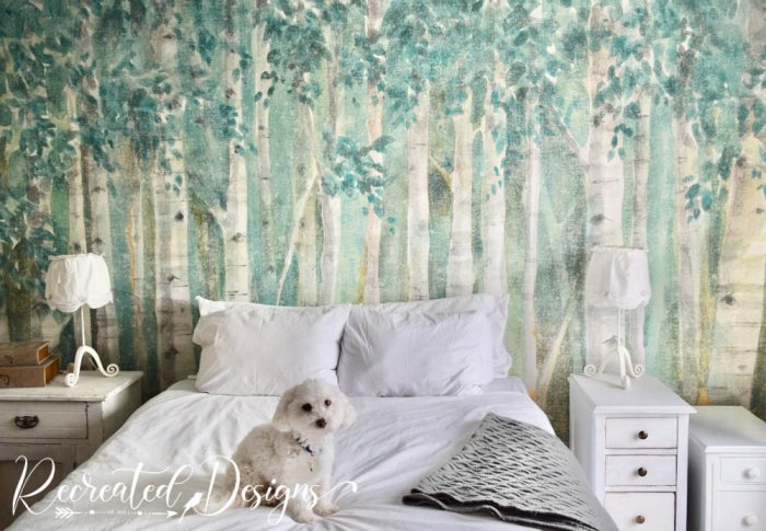 bedroom wall with gorgeous forest wallpaper