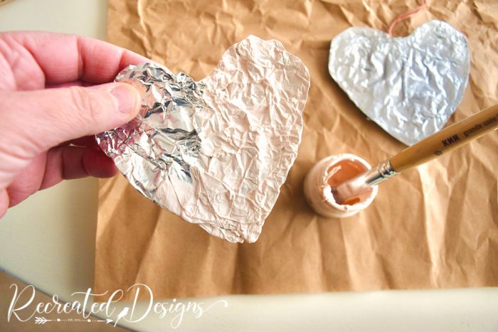 painting aluminum foil hearts