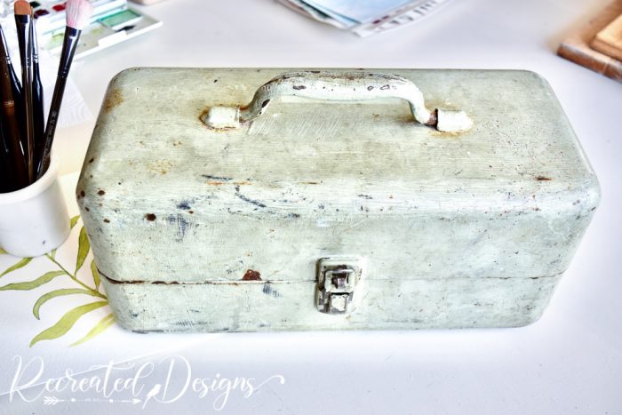 vintage tool box painted green