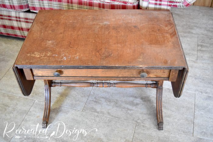 old stained coffee table