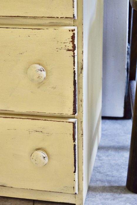 distressed edges of drawers
