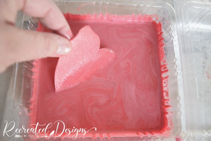dying fabric hearts with milk paint
