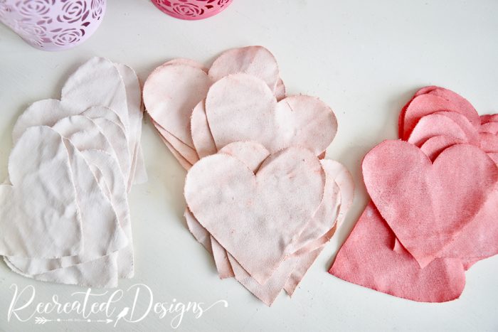 fabric hearts dyed using milk paint