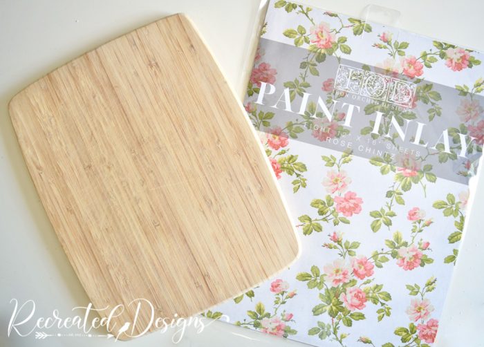 IOD Rose Chintz inlay and a thrifted wood cutting board