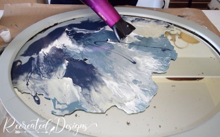 blowing resin around with a hairdryer