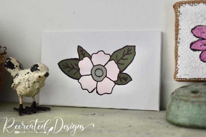 mini canvas with a pink painted flower