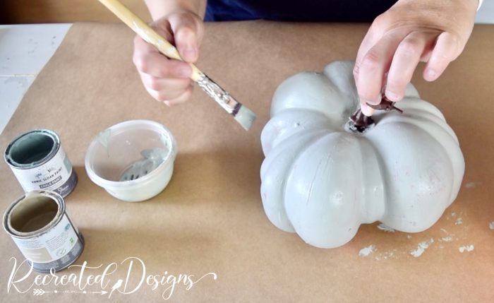 painting dollar store pumpkins with Annie Sloan paint