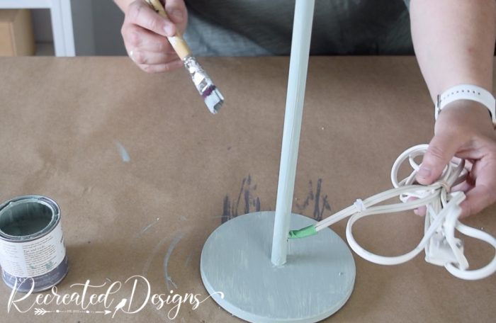 painting a metal lamp base with Annie Sloan Duck Egg