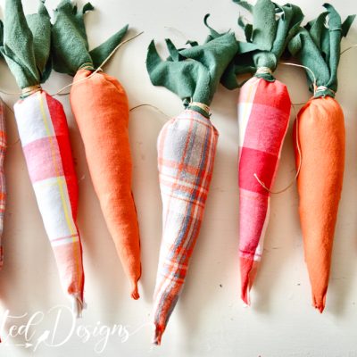 carrots made from thrifted shirts ready to be made into a garland